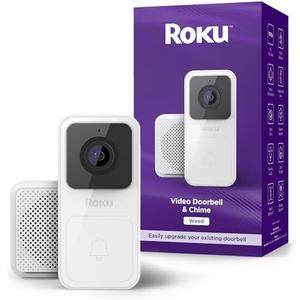 Roku Smart Home Wired Video Doorbell & Chime - 1080p HD Night Vision Ultrawide View Doorbell Camera with Motion & Sound Detection, 2-Way Audio & Works with Alexa & Google, 90-Day Subscription Included