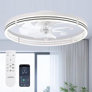 addlon Ceiling Fans with Lights and Remote, 24'' Low Profile Ceiling Fans, 3000-6000K Dimmable Modern Flush Mount LED Fan Light, Fandelier Ceiling Fan for Bedroom, Kitchen, Living Room, White