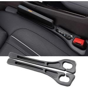 Car Seat Gap Filler Organizer Universal Fit Car SUV Truck Console Side Plug Strip Stopping Phone Key from Falling, Pack of 2 Black (Black)