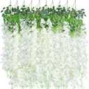 10 Pack Artificial Wisteria Hanging Flowers 3.6 Feet/Piece White Dense Fake Wisteria Vine Ratta Hanging Garland Silk Flowers String for Home Wedding Arch Wall Party Garden Decor