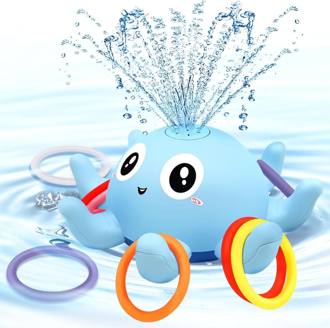 Baby Octopus Bath Toy, Light Up Sprinkler with 8 Sensory Rings, Bathtub Fountain Spray Toy for Kids  Pool Toys for Toddlers 1-3