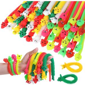 48 Pcs Christmas Stretchy Strings Fidget Toys, Colorful Stretchy Fidgets Sensory Toys, Stress Relief Stretch Sensory Bracelet String with Xmas Tree Santa Claus Snowman Elk for Party Favors (Mixed)
