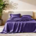 Love's cabin Satin Queen Sheets Set - 4 Piece Purple Silky Bed Sheets Set with Deep Pocket, Luxury Silk Feel Satin Queen Size Sheet Set (1 Flat Sheet,1 Fitted Sheet,2 Pillow Cases)