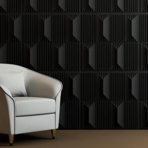 Art3dwallpanels PVC 3D Wall Panel for Interior Wall Dcor, 19.7" x 19.7" Wall Decor PVC 3D Wall Panels, 3D Textured Wall Panels, Pack of 12 Tiles, Black