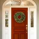 National Tree Company 30 in Pre-Lit Crestwood Spruce Artificial Christmas Wreath, Christmas Decoration with Glitter, Pinecones, Red Berries, 70 Clear LED Lights, 200 Tips, Timer, Green