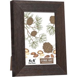 CORE ART 4x6 Picture Frame, Handmade Wood Rustic Brown Photo Frame, High Definition Semi-tempered Glass Wall or Tabletop Display (4x6 - 1 pack)