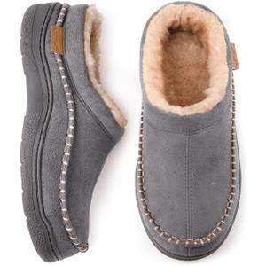 Zigzagger Men's Slip On Moccasin Slippers, Indoor/Outdoor Warm Fuzzy Comfy House Shoes, Fluffy Wide Loafer Slippers, 11-12