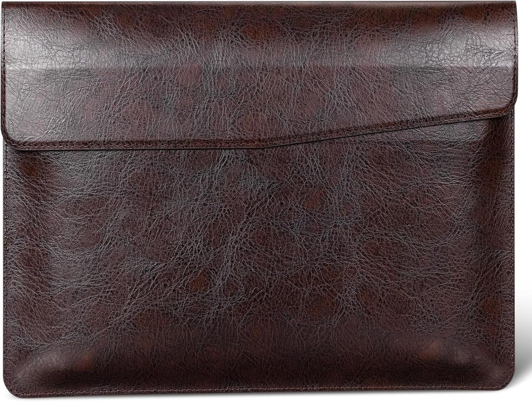 16 inch Genuine Leather Laptop Sleeve for MacBook Pro 16 Inch M4 M3 M2 M1 Pro/MaxMacBook Air 15 Inch M4 M3 M2 Case,Premium Protective Case Cover with Magnetic Closure-Vintage Dark Brown