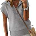 Dokotoo Women's Casual Sleeveless Half Zip Pullover Sweaters Solid V Neck Collar Ribbed Knitted Loose Sweaters, 2XL