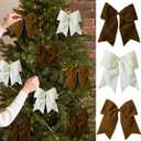 15 Pcs Velvet Bows for Christmas Tree - 6 Inch Vintage Velvet Ribbon Christmas Bows for Gift Wrapping Xmas Tree Topper Bow Ornaments for Garland Wreath Bows Decor (Cream,Brown)