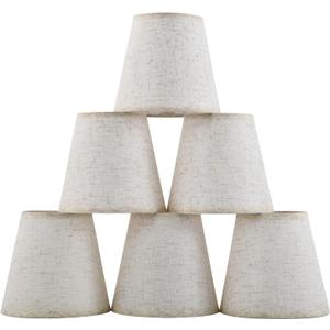 Set of 6 Clip-on Mini Chandelier Lamp Shades,3.5" x 5.1" x 5.5",Small Barrel,Handmade,Traditional Decorative,Natural Linen Lamp Shade,Modern European Style Bell Shade (Beige Linen)