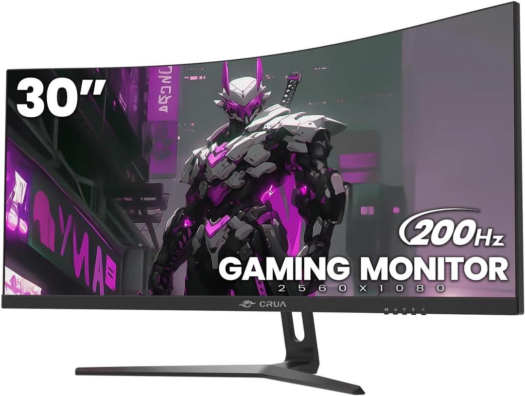 CRUA 30" Curved Gaming Monitor, 165Hz/200Hz Computer Monitor, FHD(2560 * 1080P) 1500R VA Screen, 120% sRGB PC Monitors Support AMD FreeSync, Wall Mount Install(HDMI, DP)- Black