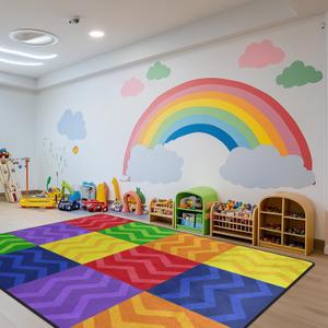 Kids Playmat Rug, Soft Classroom Seating Area Rugs - 6x9 Ft Nursery Carpet with Rubber Backing, Colorful Checkered Rug Suitable for Preschool, Artroom, Library and Reading Area, Multicolor