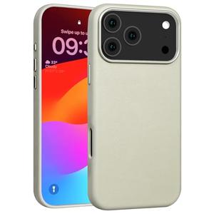 Rumwot for iPhone 17 Pro Max Leather Case Compatible with Magsafe, Top Grain Leather, Professional Slim Fit Shockproof, Metal Buttons & Camera Bump Frame Phone Protective Magnetic Cover - Gray White