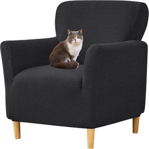 HFCNMY Banquet Armchair Slipcover,Stretch Knitted Jacquard Armchair Cover Washable Chair Covers Soft Chair Slipcovers with Arms Armchair Slipcovers for Living Room Furniture Protector Black