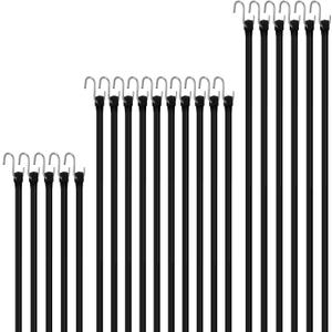 Rubber Bungee Cords with Hooks, 100% EPDM Bungee Cord with 150% Max Stretch, 15", 21", 31" (20 Pack) Heavy Duty Bungee Straps for Securing Tarps, Canvases, Cargo, Motorcycle, Weatherproof