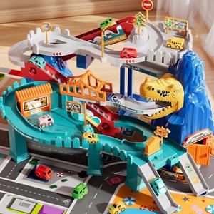 MSKOLER Dinosaur Race Car Tracks for Toddlers 2-4 Years, Dinosaur Climbing Hills Railcar, Toy Car Track Play Set with 7 Small Race Cars, Preschool Birthday Gifts for 3 4 5 6 7 8 Year Old Boys Girls