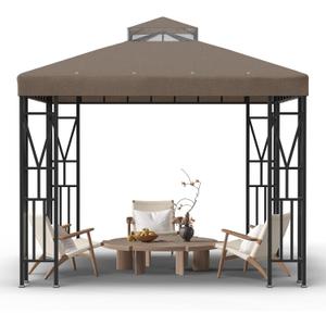 10x10 Gazebo Canopy Top Replacement, Double Tiered Canopy Covers with Durable Polyester Fabric for Yard, Patio, Garden (Brown)
