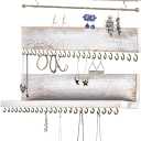 Hanging Jewelry Rack Set of 3, Wall-mounted Wooden Jewelry Storage Rack Shelf, Earrings, Necklaces, Bracelets Organizer Shelves Holder (White)