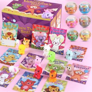 24 Pack Squishy Toys with Valentine's Day Cards for Kids Valentine's Party Favors School Classroom Exchange Gifts