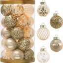 25PCS Christmas Ornaments Set, 2.36"/6CM Clear Plastic Shatterproof Christmas Ball Hanging Ornaments for Xmas Tree Decorations, for Indoor Home Party Holiday Decor - White/Champagne