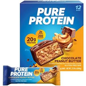 Pure Protein Bars, High Protein, Nutritious Snacks to Support Energy, Low Sugar, Gluten Free, Chocolate Peanut Butter, 1.76oz, 10 Count (Packaging May Vary)  BB 27 May 2026