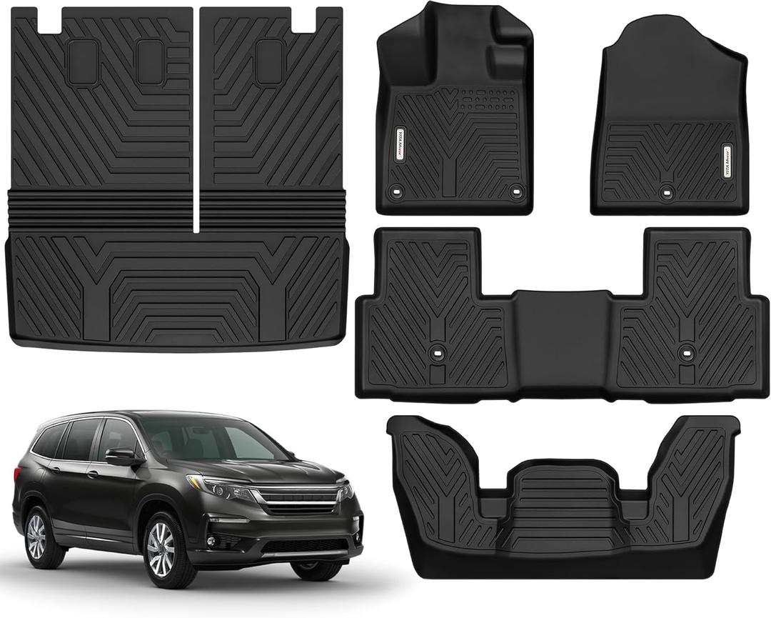YITAMOTOR Floor Mats & Trunk Mat with Backrest Mat Fit for Honda Pilot 2025 2024 2023, All-Weather Honda Pilot Car Mats 7/8 Passenger Full Set Automobile mats, Black