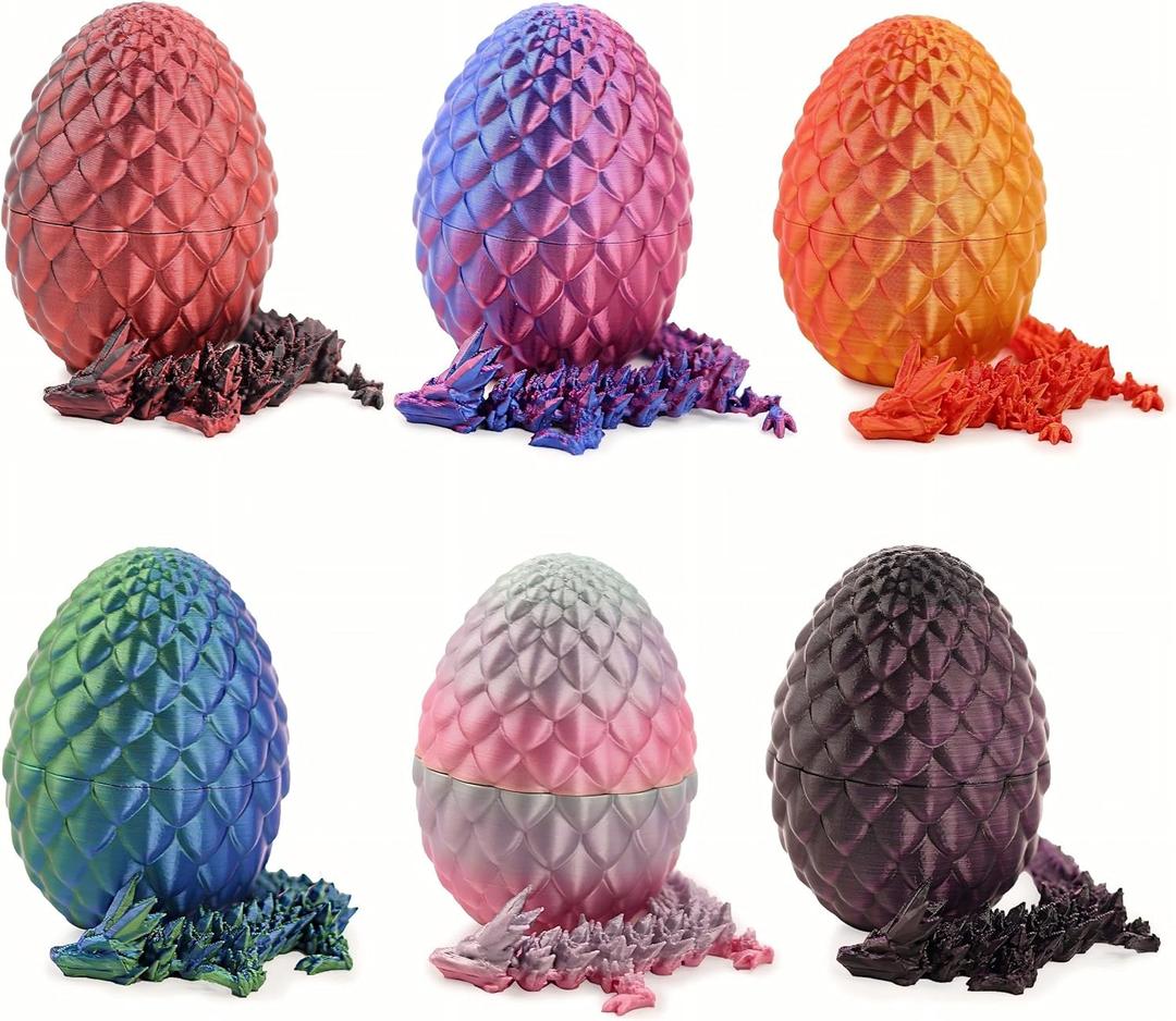 3D Printed Articulated Dragon with Crystal Dragon Eggs, Dragon Full Articulated Fidget Toy for Home Office Decor, Car Decor, Students Rewards, Birthday Goodie Bag Stuffers, for Boys and Girls (6 pcs)