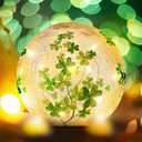 5.75 x 5.75 x 5.63'' St Patricks Day Irish Shamrock Balls Crackle Glass Night Light Illuminated Sphere Glowing Orb Decorative Battery Operated Lamp Festive Home Accent Decorations