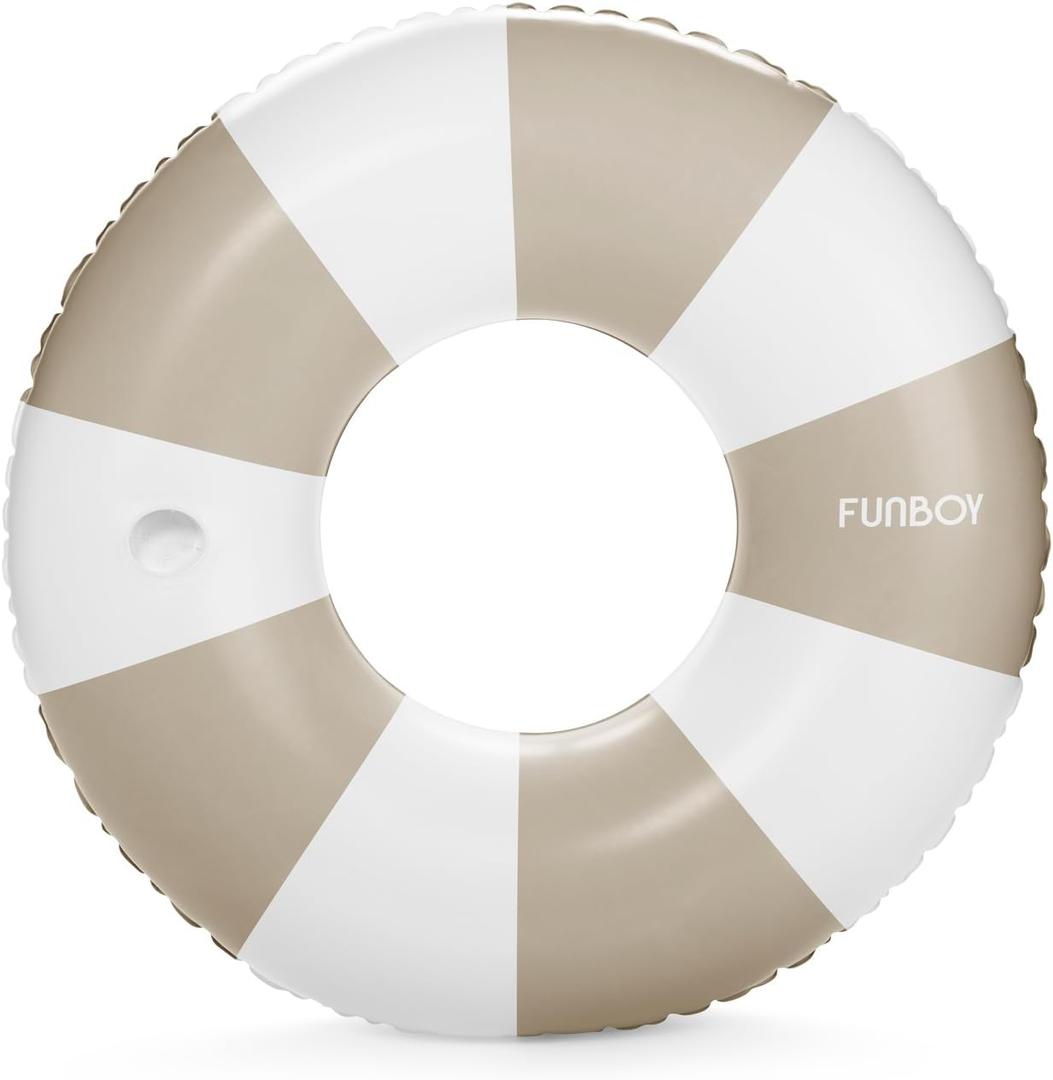 FUNBOY Giant Vintage Stripe Inflatable Tube Pool Float with Cup Holder 48" | Large Pool Float for Adults | Inner Tube Swimming Pool Toys Swim Rings | Pool Lounger Float for Pool Party & Summer (Tan)
