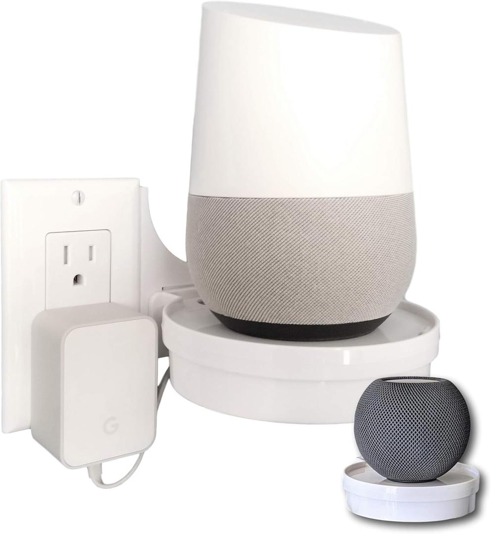Mount Genie The Easy Outlet Shelf Works with All Outlets - 60 Second Install - Hidden Cord Cable Storage - Perfect Google Home Mount, Nest WiFi Mount, for Cameras, Voice Assistants, and More