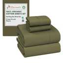 RUVANTI 100% Organic Cotton Sheets California King, Percale Weave, GOTS Certified, 4-Piece Set, Deep Pocket 13", Crisp & Breathable, Soft Durable Bedding, Sábanas Algodón Orgánico – Olive