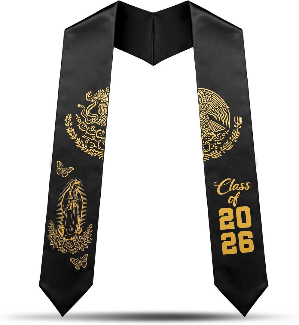 Sasylvia Mexican Graduation Stole Sash Country Flag Grad Stole for International Students (Black)