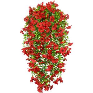 4 Pcs Artificial Hanging Flowers for Outdoors Spring Summer Faux Silk Daisy Flowers UV Resistant Realistic Fake Hanging Plants for Outside Home Indoor Planter Porch Garden Yard Decor Red