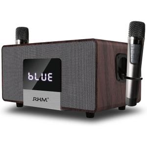 RHM K222 Karaoke Machine with 2 UHF Wireless Microphones & 5 Music Modes, Support Optical/Bluetooth/AUX/USB/PC, Wooden Home Karaoke Singing Machine for TV, Home, Karaoke, Singing Party, Christmas