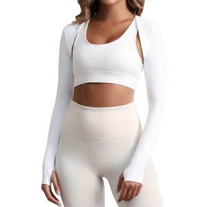 Hiball Workout Bolero Shrug Women Long Sleeves Crop Top, Sports Shrug Open Front Cropped Shirts, Cooling Shawl Arm Sleeves, White, Size L
