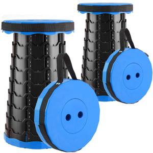 Doseno Upgraded Foldable Stool Thickened Set of 2, Portable Collapsible Stool Retractable Stool, Foldable Portable Collapsible Chair for Fishing, Hiking Tours, BBQ, Parties, Outdoor Activities (Blue)