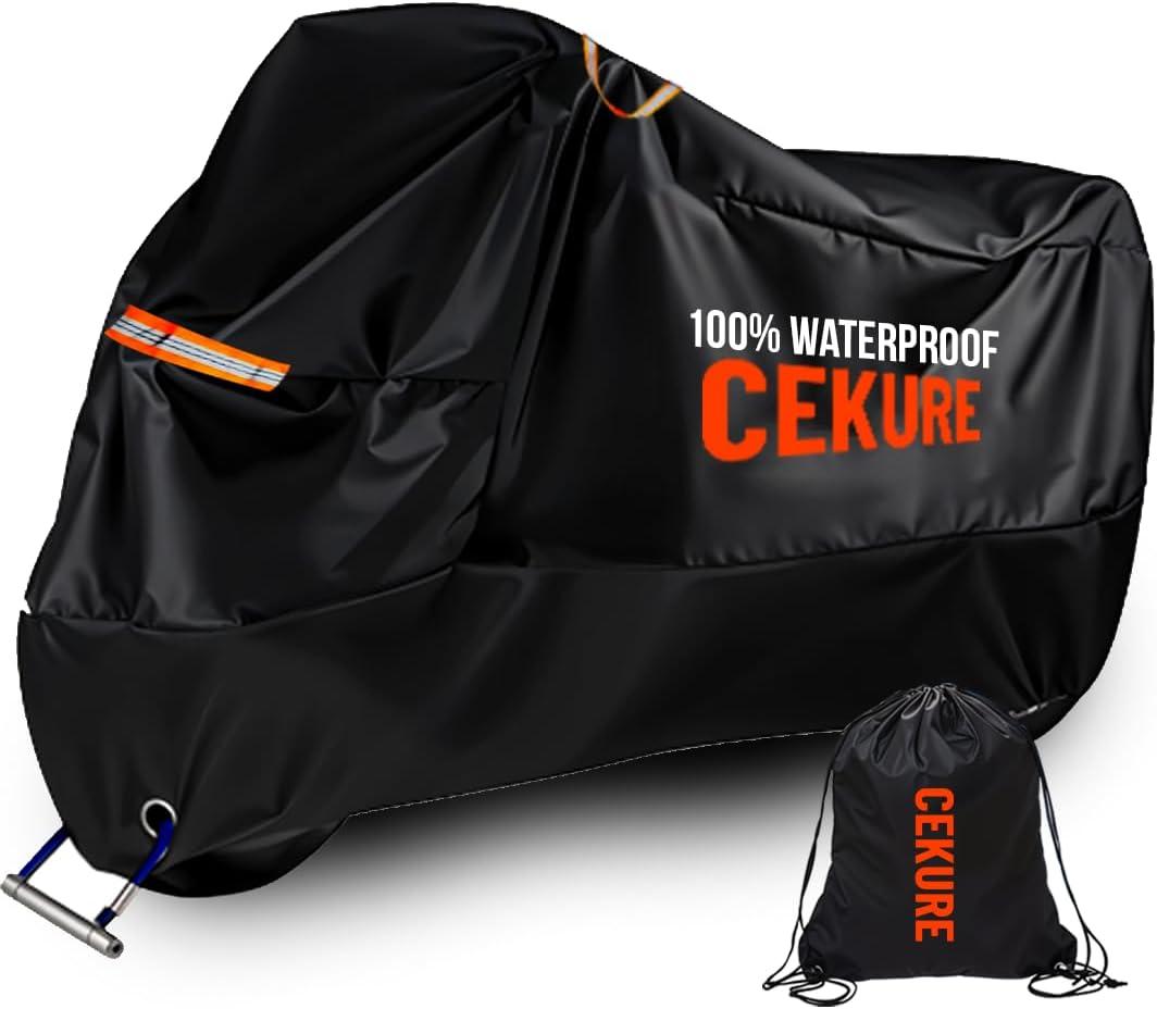 Cekure Your Ride! Heavy Duty Motorcycle Cover Waterproof Outdoor 210 Oxford Fabric with Heat Sealed Seams Ultra Waterproof Fits up to 96.5" All Weather Scooter Cover for Sport Bike with Carry Bag