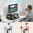 gianotter Wood Monitor Stand Riser, Office Desk Shelf Organizer, Desk Organizer with Drawer and Pen Holder, 2-Tier Computer Stand, Office Organization (Ink)