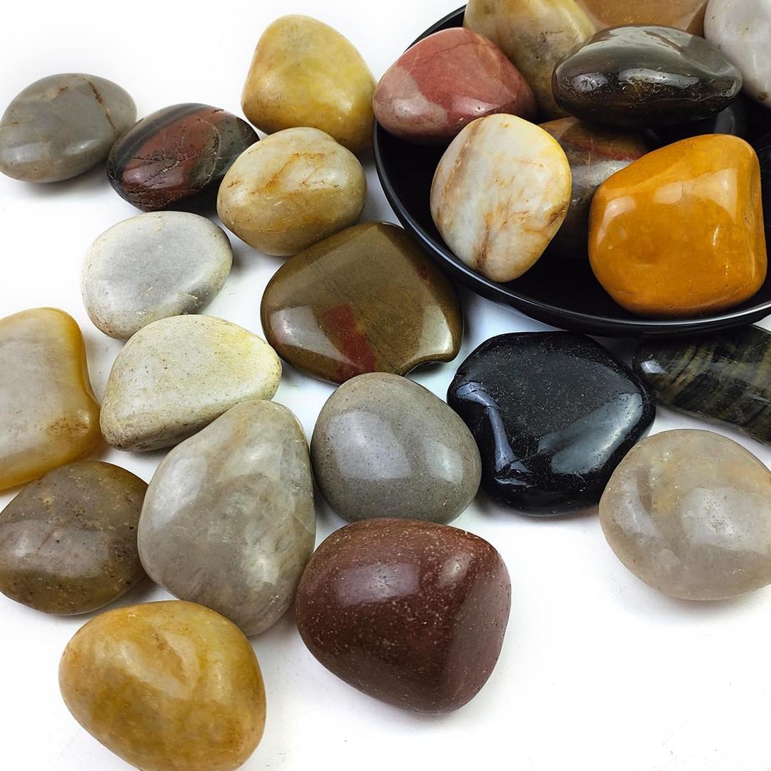 5LB Mixed Color River Rocks - 2-3 inch High Polished Decorative Pebbles, Stones for Landscaping,Natural River Rocks for Outdoor Dcor, Plants,Vase Filler,Fish Tank