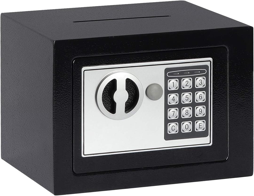 Jssmst Small Safe Box for Money - 0.23CF Mini Safe with Electronic Keypad, Lockable Box for Home Security and Personal Storage, 9.06 x 6.69 x 6.69 inch, Black