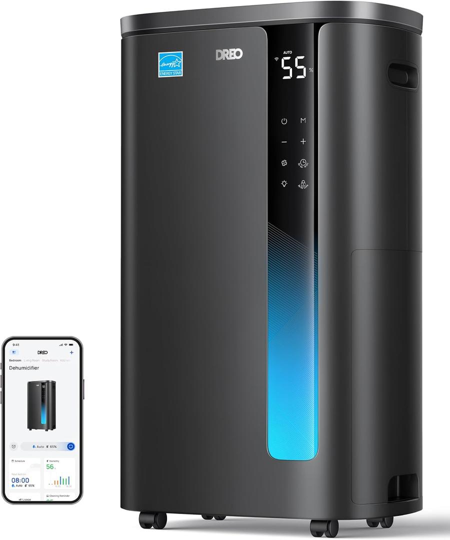 DREO Energy Star 2025 Smart Dehumidifier for Basement, 7L(1.85 Gal) Large Water Tank, Quiet 41dB, Home & Large Room up to 2000 Sq Ft, Drain Hose Included, Auto Humidity Control, 3 Fan Speeds, Timer