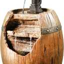 7 x Teamson Home Vintage Barrel Waterfall Fountain with Pump for Outdoor Patio Garden Backyard Decking, 33 Inch Height, Wood