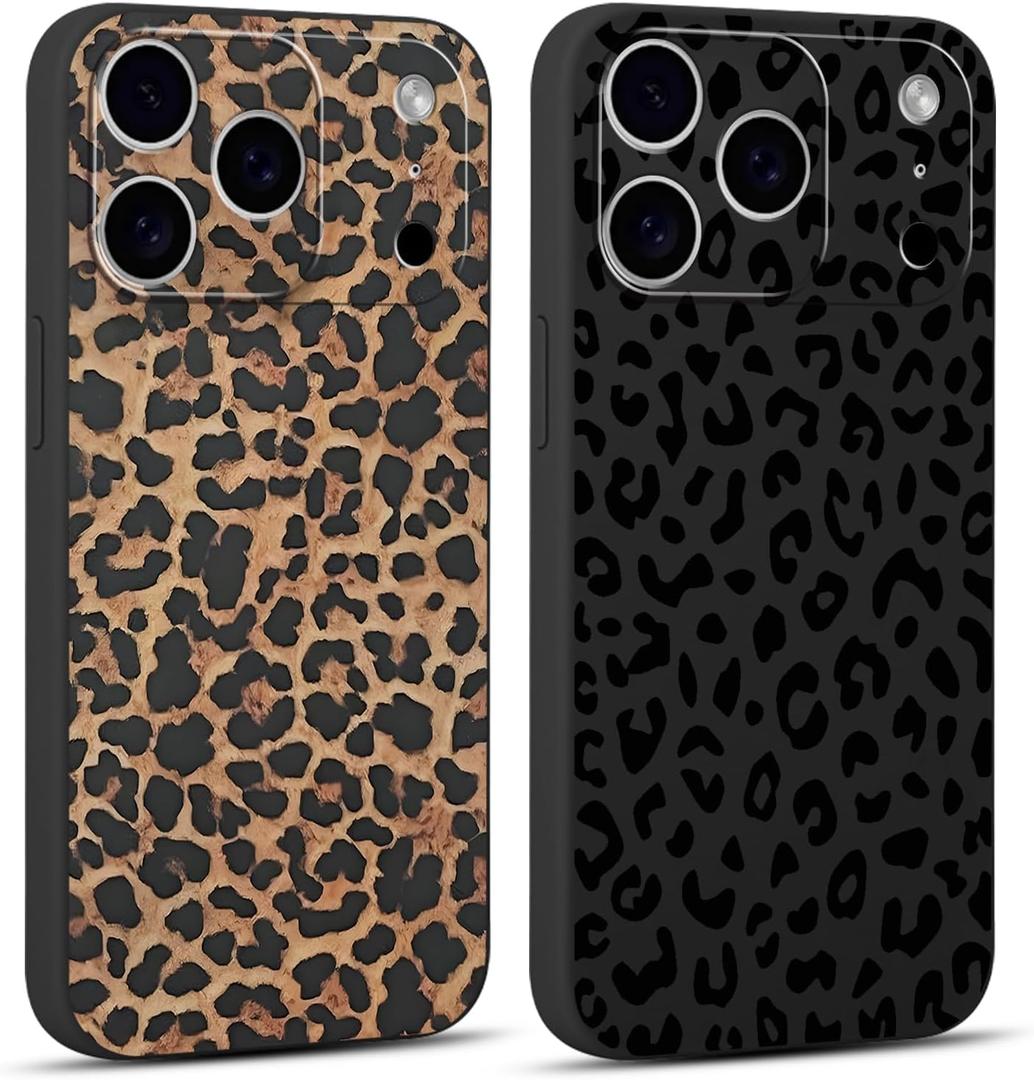 2 Pack for iPhone 17 Pro max 6.9'' Cheetah Print Cases, Cute Luxury Leopard Print Pattern Design Cases for Women Men Girls, Fashion Retro Shockproof Anti Scratch Protection Silicone Soft TPU Cover