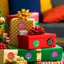 2 x JarThenaAMCS 500Pcs Gold Foil Merry Christmas Stickers Roll Self-Adhesive Xmas Colorful Label Stickers Decal for Holiday Party Favor Decor, 6 Designs