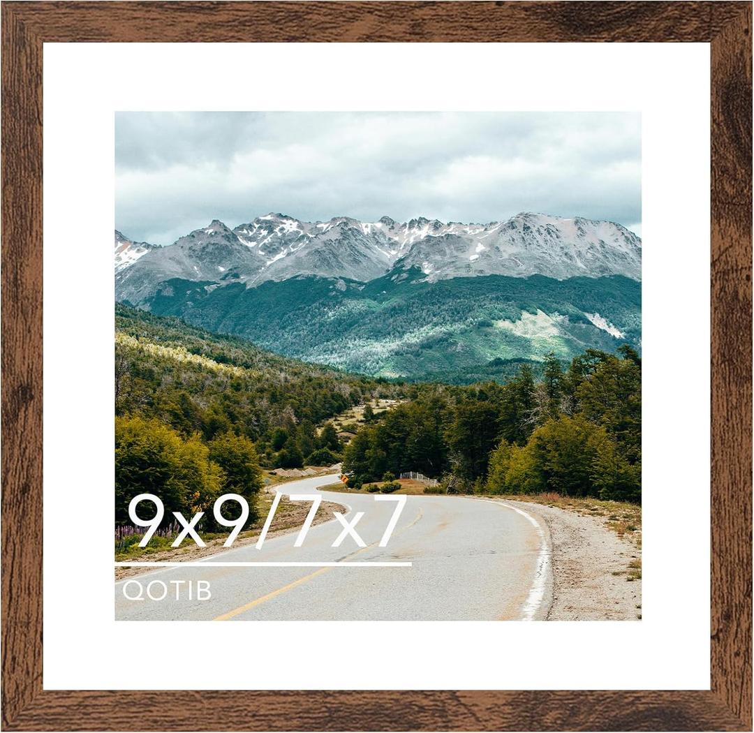 9x9 Picture Frame with 7x7 Mat Deep Brown, Display 7x7 with Mat or 9x9 Without Mat, Wood 9 by 9 Photo Frame, 9 x 9 Frame for Wall Hanging and Tabletop Display, Deep Brown