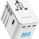 Universal Travel Adapter, International Travel Plug Adapter with 3 USB-C  2 USB-A Ports(Total 30W), All in One Portable Adaptor, for USA, UK, EU, AU  224+ Countries (White)