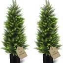 HMASYO 3FT Artificial Cedar Topiary Trees Set of 2, Realistic Potted Fake Cypress Tree Faux Pine Shrubs Plants with UV Resistant for Indoor Outdoor Home Porch Front Door Garden Offices Decorations