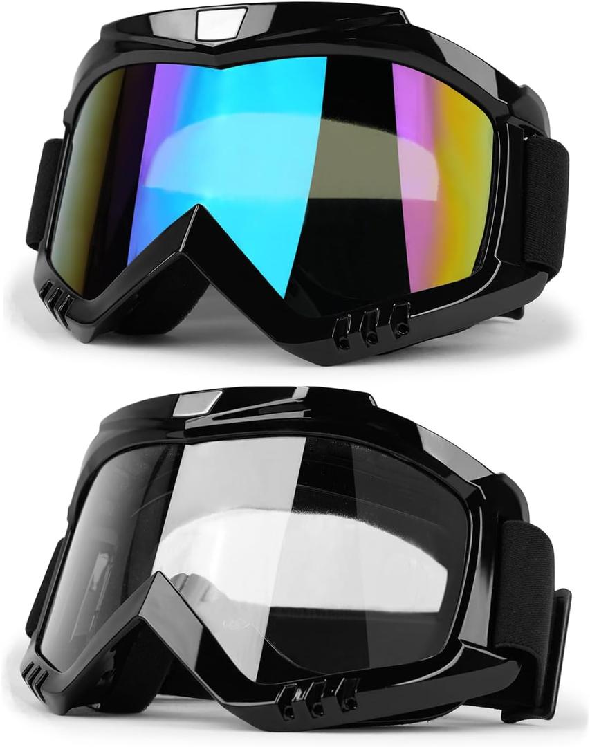 Dirt Bike ATV Goggles 2 Pack Motorcycle Gear for Men Women Motocross Bike Riding Offroad Helmet Goggles Ski UV400 Anti-Fog Scratch Dustproof Adult Youth KidsColor+Clear
