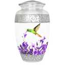 Cremation Urns for Human Ashes Adult Female & Male, Funeral Urn for Ashes for Women & Man, Decorative Urns for Burial, Purple Flower, Hummingbird Urns for Women, White - Large